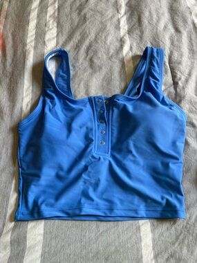 Blue Snap-Front Swim Top